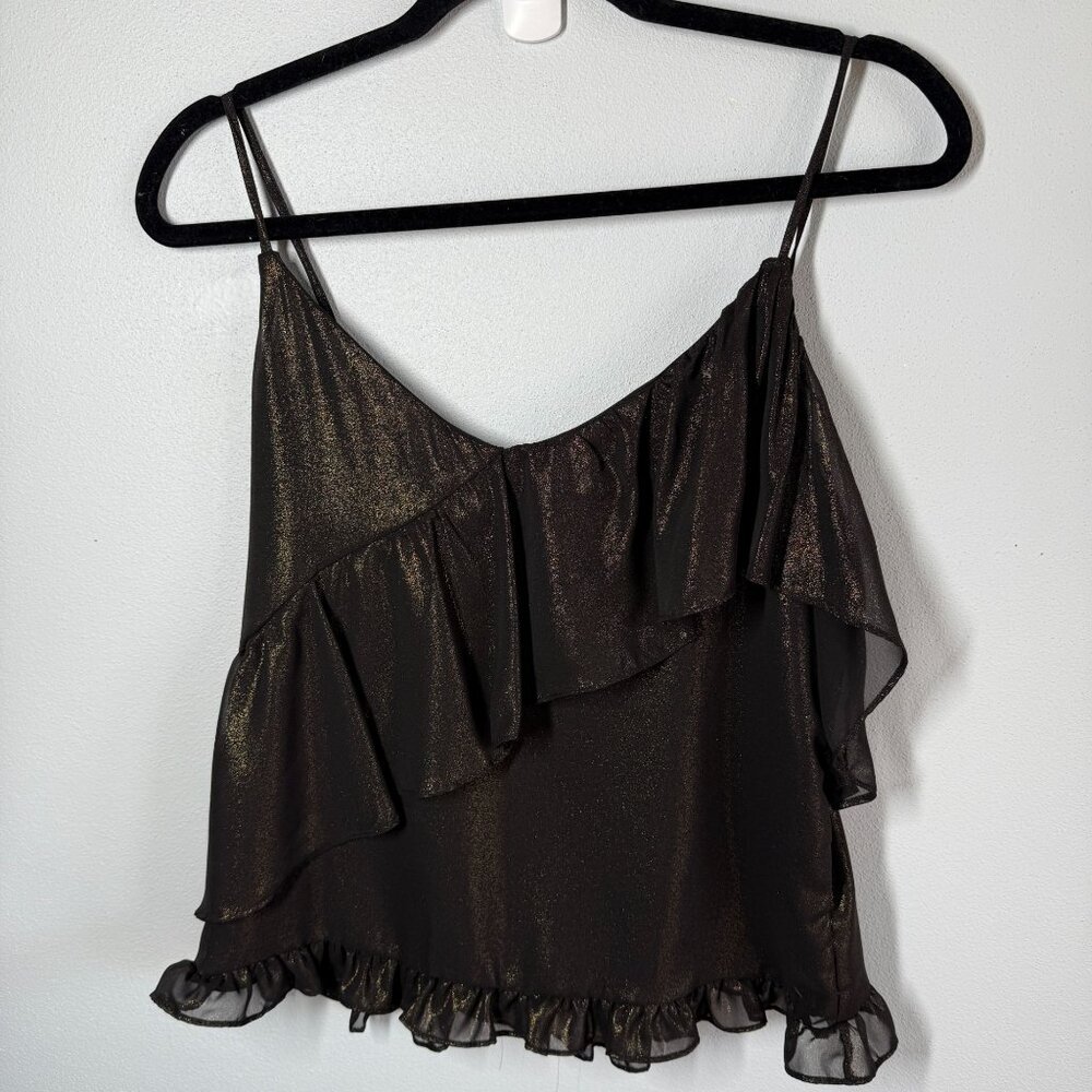 RO&DE‎ Anthropology Black/Gold Metallic Layered Tank Small V-Neck Holiday Party